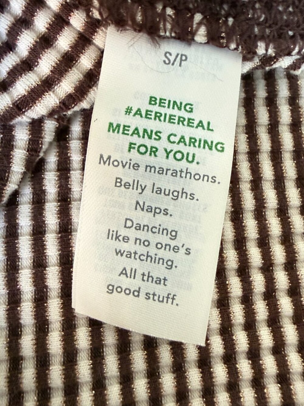 NWT Aerie Brown Metallic Striped Waffle Knit Thermal Top Small - Picture 7 of 9
